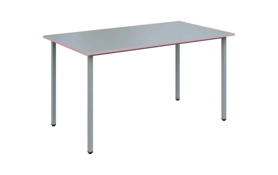 JSB 140N Jídelní stůl 1394 x 800 mm, deska šedá s hranou pastelově růžová / podnož stříbrná